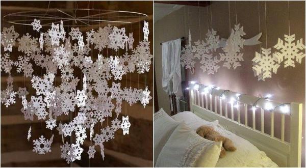 A rain of snowflakes on the ceiling