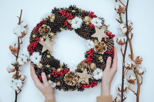 Wreath for decorating the door for the New Year 2018
