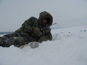 Ice fishing for walleye with lure